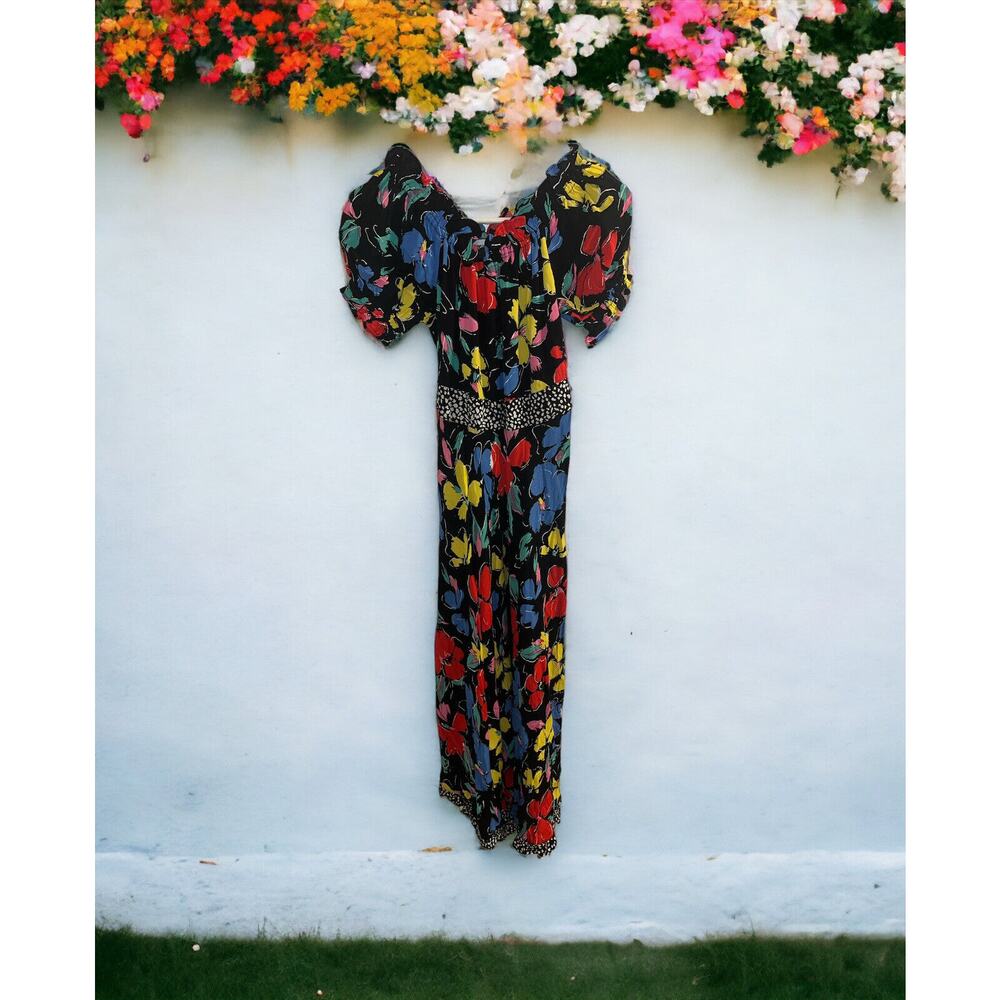 rixo Women's Size 2 Black Colorful Floral Short Dleeve Maxi Dress Long NWT